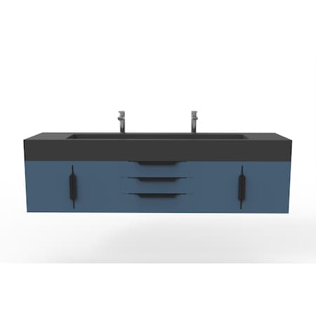 Castello Usa Nile 72" Wall Mounted Blue Vanity With Black Top And Black Handles CB-MC-72BLU-BL-2053-BL